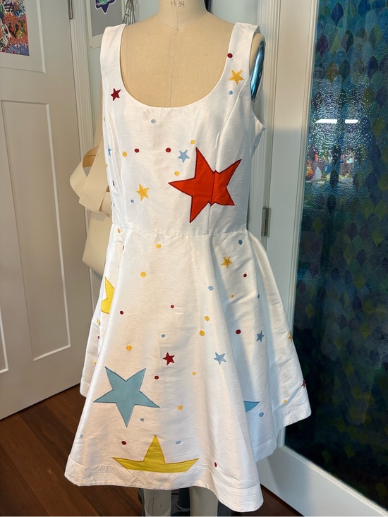 eshakti Dresses & Skirts - Raver, whimsical, galaxy dress - white sleeveless colorful Star Appliqués